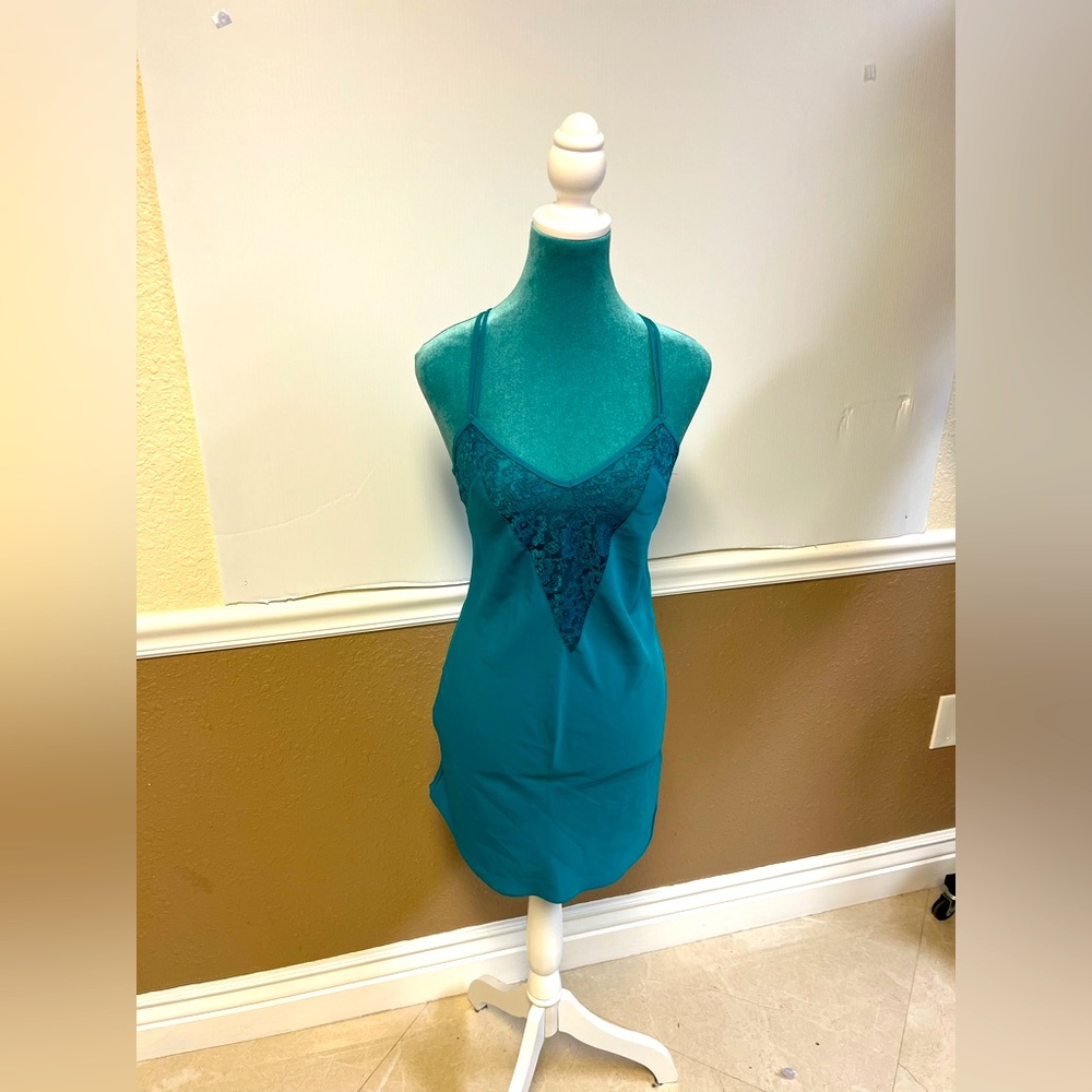 Vintage Gold Label‎ Victoria’s Secret Teal Lace Slip Dress Nightgown S/P
